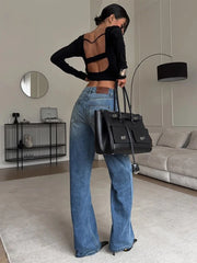 Long Sleeve Cut Out Back Crop Top