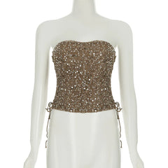 Sequin Gold Side Tie Up Tube Top
