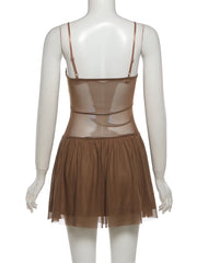 Mesh Patchwork Pleated Hem Mini Dress