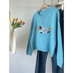 Cartoon Sausage Dog Appliques Knitted Sweater