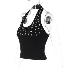 Black Buttoned Halter Top