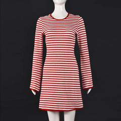 Red Stripe Ribbed Long Sleeve Mini Dress
