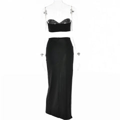 Twisted Tube Top And High Slit Maxi Skirt Set