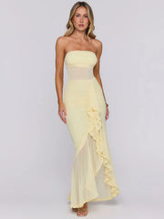 Strapless Ruffle Slit Maxi Dress