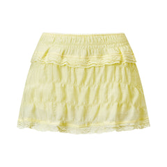 Low Waist Gathered Lace Trim Layered Mini Skort