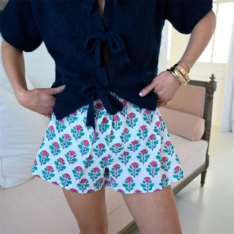 Women's patterned shorts with an elastic waistband.