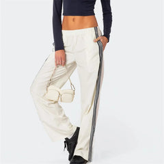 Striped Elastic Waist Wide Leg Track Pants