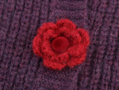 Knit Flower Buttoned Fuzzy Cardigan