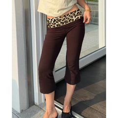 Leopard Print Fold Over Waistband Capri Pants