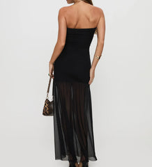 Black Strapless Drawstring Maxi Dress