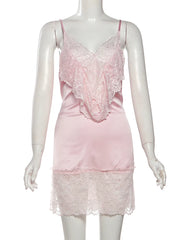 Stin Lace Trim Tie Up Mini Dress