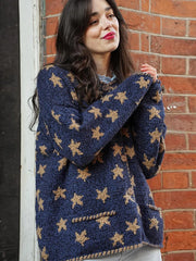 Crew Neck Star Print Knit Cardigan