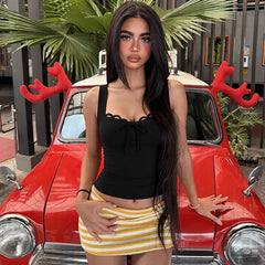 Lace-up Bow Lace Trim Tank Top