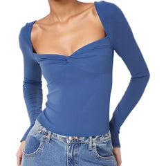Sweatheart Neck Long Sleeve Top