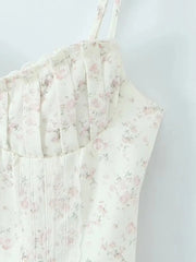 White Floral Milkmaid Cami Lace Mesh Hem Midi Dress