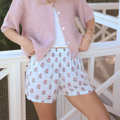 Women's patterned shorts with an elastic waistband.