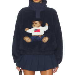 Bear Pattern High Collar Fleece Sweater