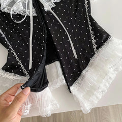 Black Polka Dots Strapless Lace Corset