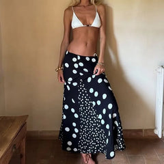 Polka Dot Print Patchwork Maxi Skirt
