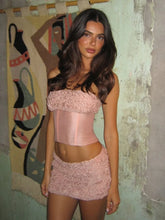 Pink Ruched Tube Top And Mini Skirt Set