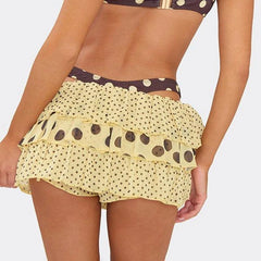 Yellow Mini Layered Dot Print Skirt