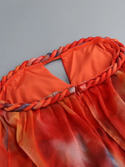 Orange Printed Strapless Twist Knot Mini Dress