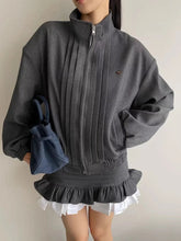 Pleated Zipper High Neck Jacket