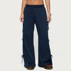 Side Bow Tie Up High Waist Wide Leg Pants