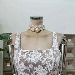Sheer Lace Square Neck A Line Mini Dress