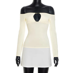 Off Shoulder Long Sleeve Two Tone Mini Dress