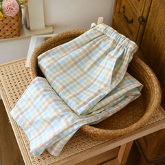 Cotton Checkered Plaid Drawstring Pants