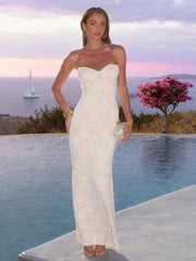 White Lace Strapless Maxi Dress