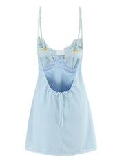 Blue Plaid Lace Up Babydoll Mini Dress