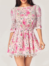 Pink Floral Quarter Sleeve Mini Dress