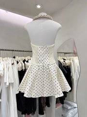White Polka Dot Sleeveless A Line Mini Dress