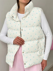 Floral Open Stitch Printed Puffer Vest