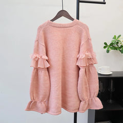 Pearl Button Ruffle Trim Cardigan