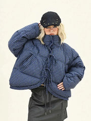 Plaid Lace Up Parka Jacket