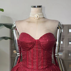 Strapless Glitter Flared Mini Dress