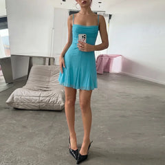 Mesh Frill Hem Spaghetti Strap Mini Dress