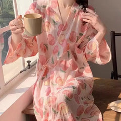 Printed Long Sleeve Night Gown Robe