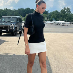 Black And White Contrast High Neck Mini Dress