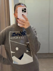 Grey High Neck Skit Printed Sweater