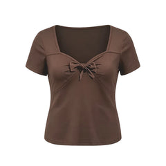 Front Bow Knot Short Sleeve T-Shirt
