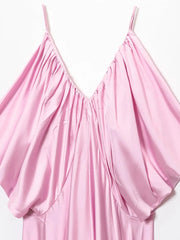 Pink Satin Drape Style Maxi Dress