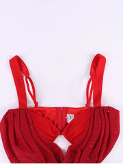 Red Bralette Rhinestone Cowl Crop Top