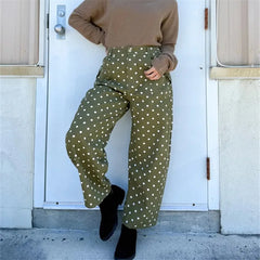 Polka Dot High Waist Multi Pocket Cargo Pants