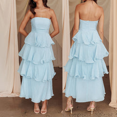 Ruffled Tube Tiered Cake Long Dress