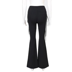 Black Lace Up Flared Pants