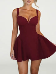 Solid Flare Strap Bustier Mini Dres